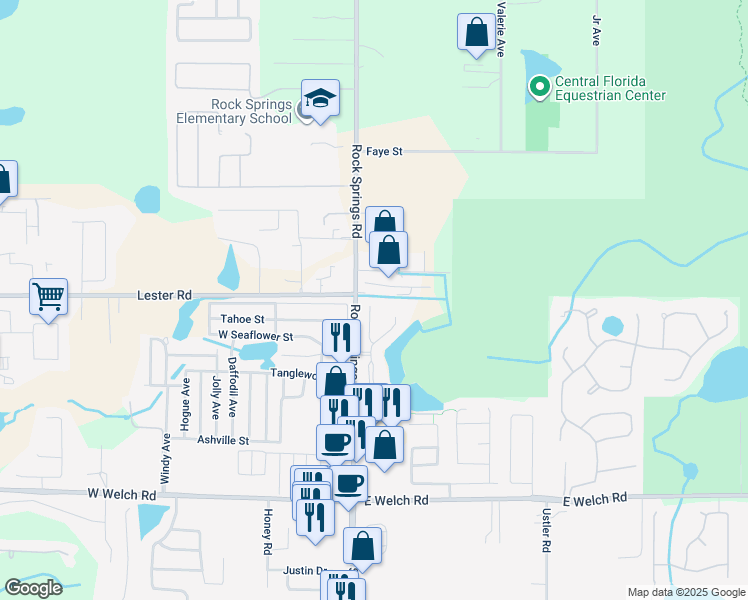 map of restaurants, bars, coffee shops, grocery stores, and more near 1965 Beacon Bay Court in Apopka