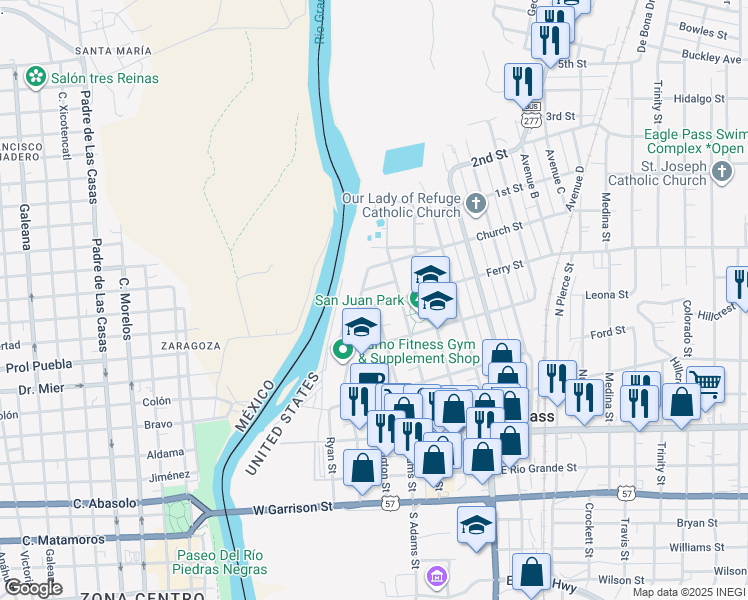 map of restaurants, bars, coffee shops, grocery stores, and more near 244 Ferry Street in Eagle Pass