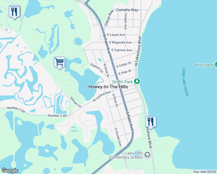 map of restaurants, bars, coffee shops, grocery stores, and more near in Howey-in-the-Hills