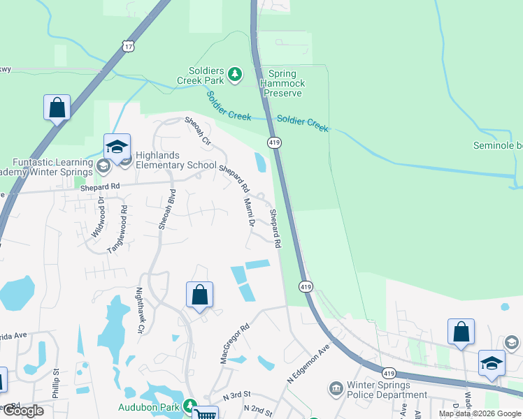 map of restaurants, bars, coffee shops, grocery stores, and more near 634 Jeffrey Court in Winter Springs