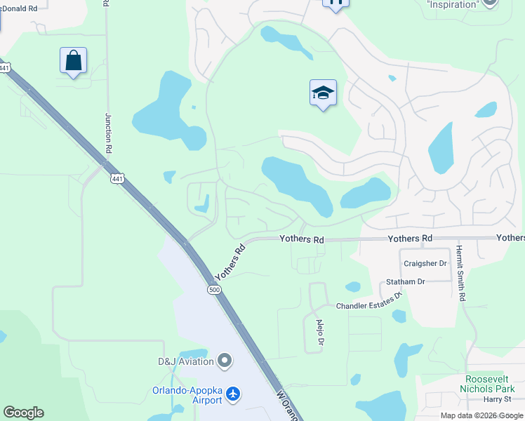 map of restaurants, bars, coffee shops, grocery stores, and more near 4304 Black Oak Lane in Zellwood