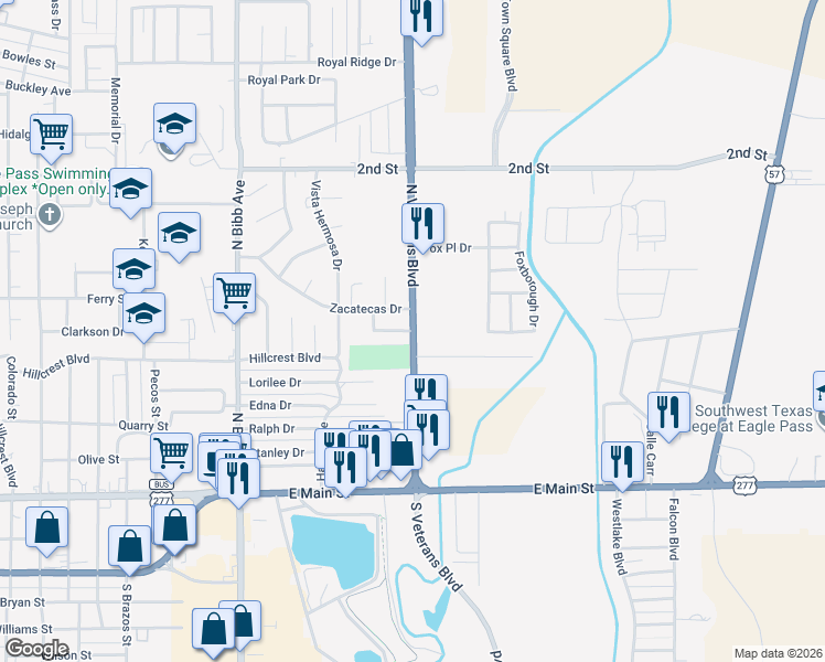 map of restaurants, bars, coffee shops, grocery stores, and more near 901 Doctor A. K. Mittal Drive in Eagle Pass