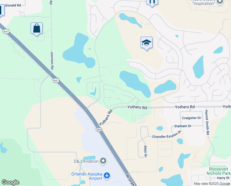 map of restaurants, bars, coffee shops, grocery stores, and more near 4304 Black Oak Lane in Zellwood