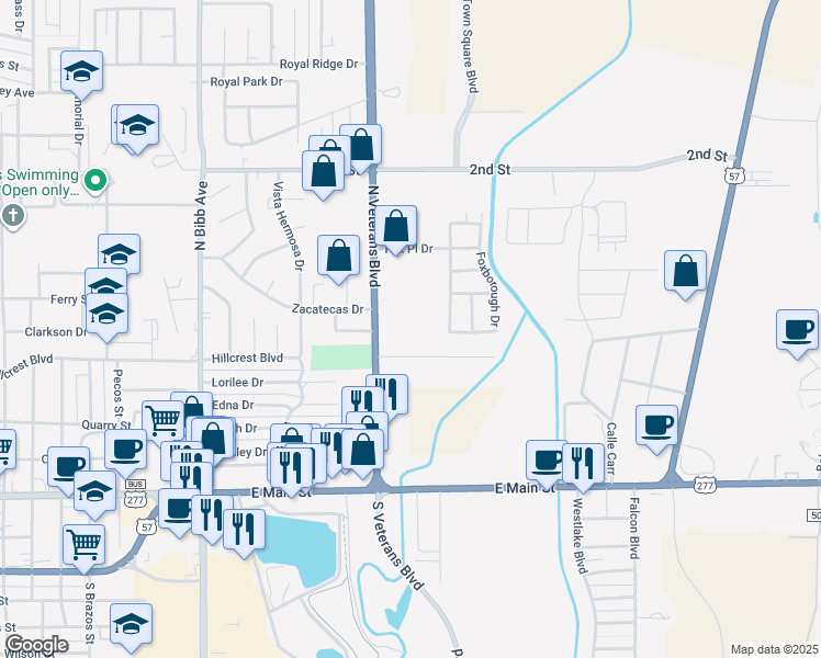map of restaurants, bars, coffee shops, grocery stores, and more near 2010 North Veterans Boulevard in Eagle Pass