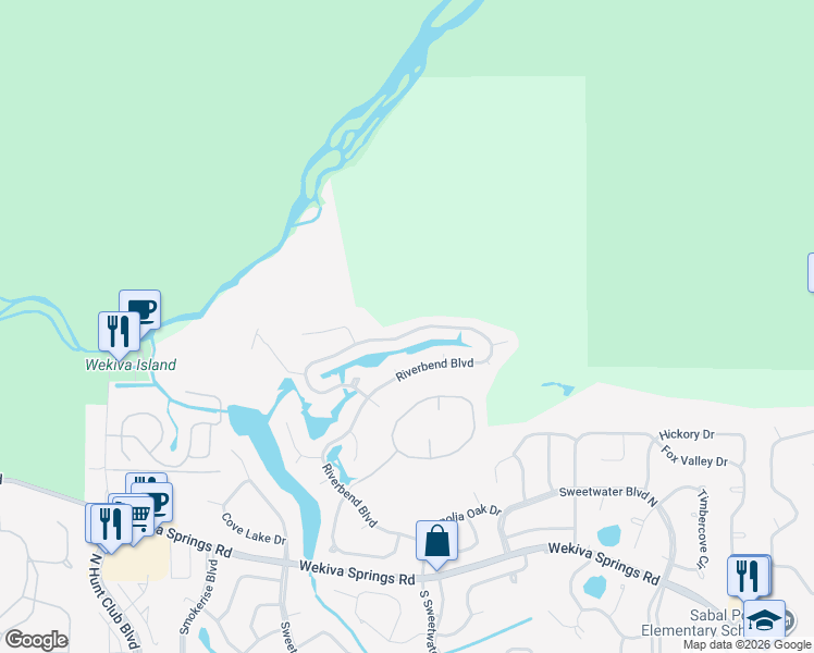 map of restaurants, bars, coffee shops, grocery stores, and more near 822 Riverbend Boulevard in Longwood