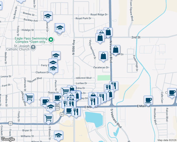 map of restaurants, bars, coffee shops, grocery stores, and more near 885 Tampico Circle in Eagle Pass