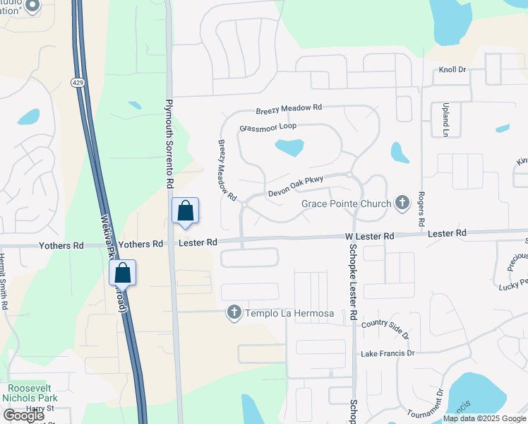 map of restaurants, bars, coffee shops, grocery stores, and more near 2593 Breezy Meadow Road in Apopka