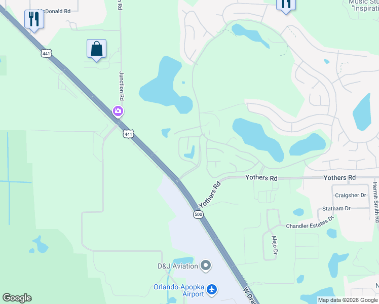 map of restaurants, bars, coffee shops, grocery stores, and more near 2101 Oak Lane in Zellwood