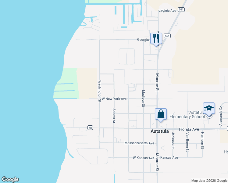 map of restaurants, bars, coffee shops, grocery stores, and more near 25315 Adams Street in Astatula