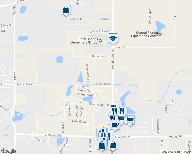 map of restaurants, bars, coffee shops, grocery stores, and more near 213 East Lester Road in Apopka