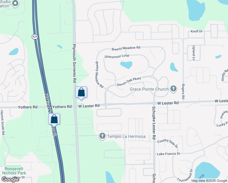 map of restaurants, bars, coffee shops, grocery stores, and more near 2593 Breezy Meadow Road in Apopka