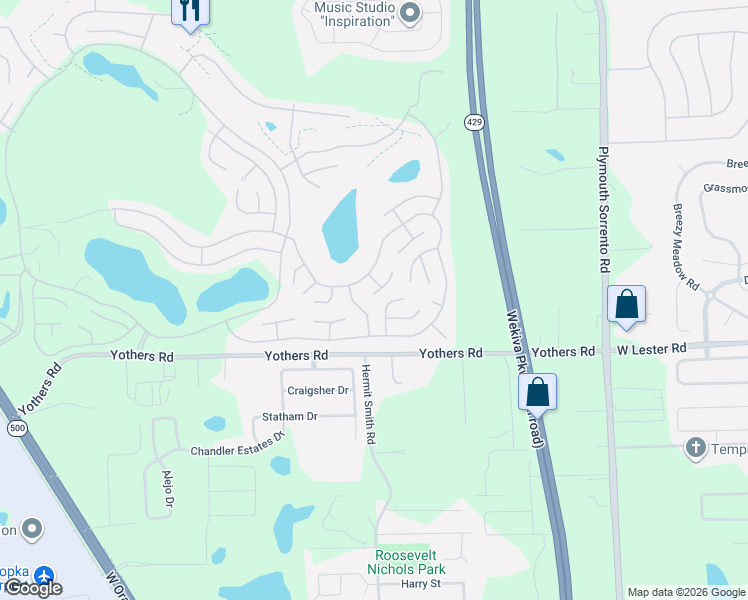map of restaurants, bars, coffee shops, grocery stores, and more near 2108 Wax Myrtle Drive in Zellwood