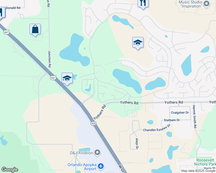 map of restaurants, bars, coffee shops, grocery stores, and more near 4304 Black Oak Lane in Zellwood