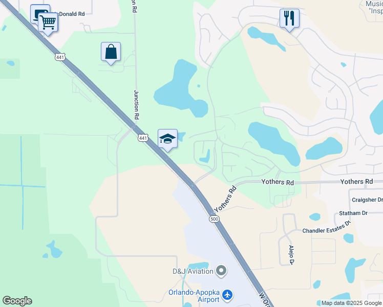 map of restaurants, bars, coffee shops, grocery stores, and more near 2118 Canopy Circle in Zellwood