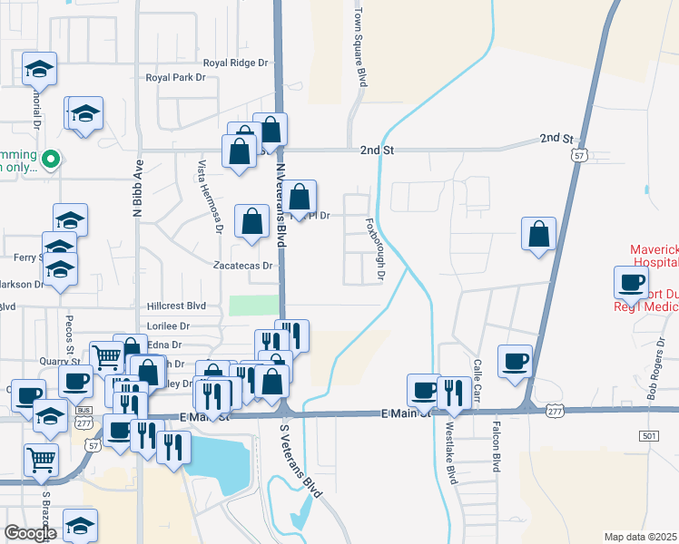 map of restaurants, bars, coffee shops, grocery stores, and more near 2010 North Veterans Boulevard in Eagle Pass