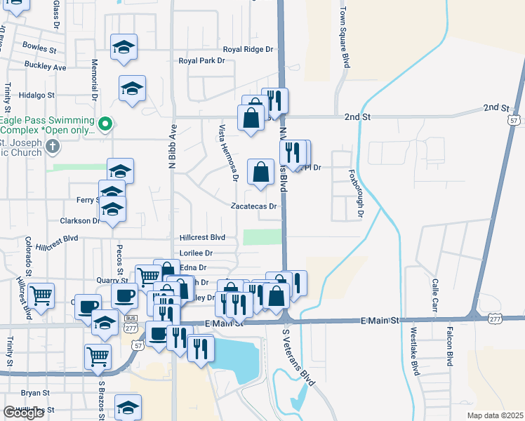 map of restaurants, bars, coffee shops, grocery stores, and more near 901-999 Drive Mittal Drive in Eagle Pass