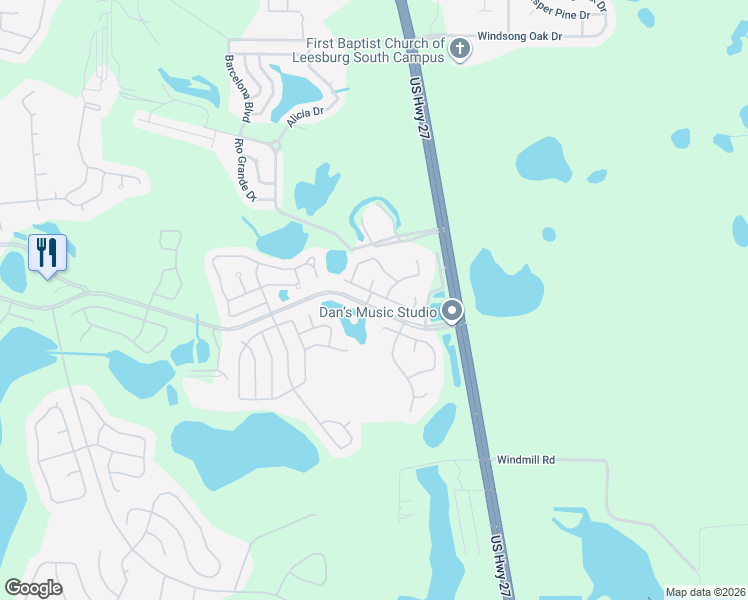 map of restaurants, bars, coffee shops, grocery stores, and more near 5504 Zinnia Street in Leesburg