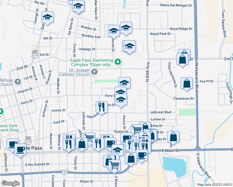 map of restaurants, bars, coffee shops, grocery stores, and more near 1878 Stafford Drive in Eagle Pass