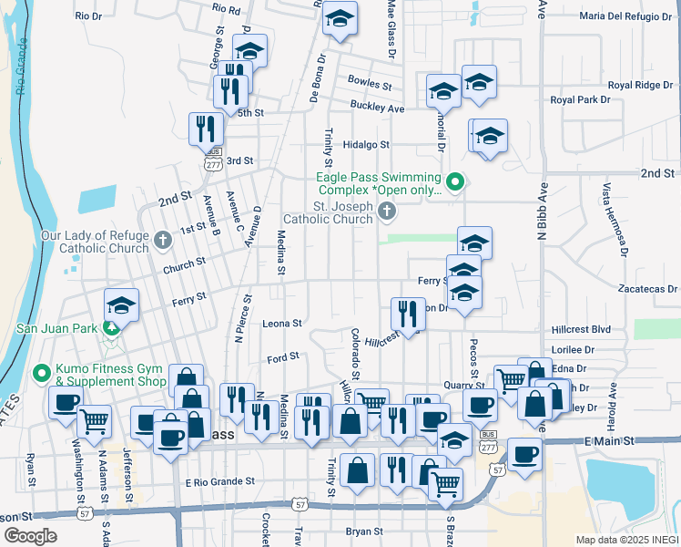 map of restaurants, bars, coffee shops, grocery stores, and more near in Eagle Pass
