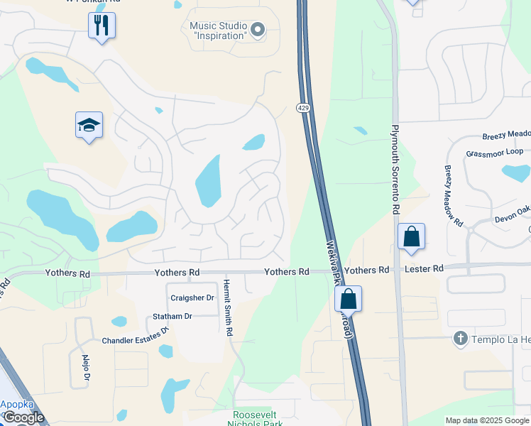 map of restaurants, bars, coffee shops, grocery stores, and more near 2236 Evergreen Circle in Zellwood