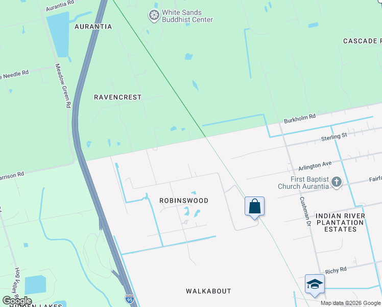 map of restaurants, bars, coffee shops, grocery stores, and more near 4345 Burkholm Road in Mims