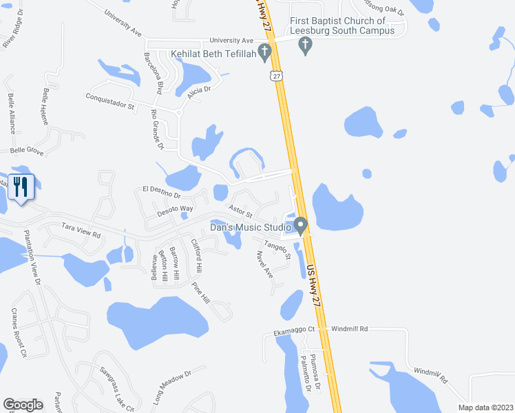 map of restaurants, bars, coffee shops, grocery stores, and more near 5508 Zinnia Street in Leesburg