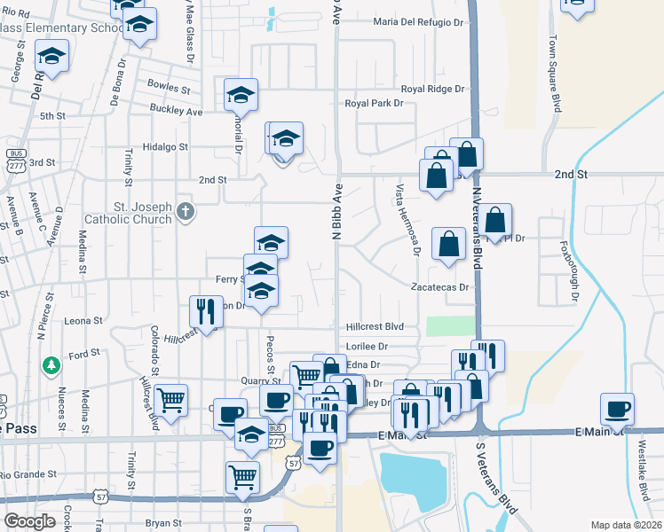 map of restaurants, bars, coffee shops, grocery stores, and more near 895 N Bibb Ave in Eagle Pass