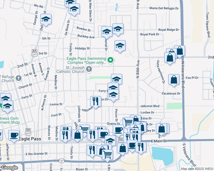map of restaurants, bars, coffee shops, grocery stores, and more near 1878 Stafford Drive in Eagle Pass