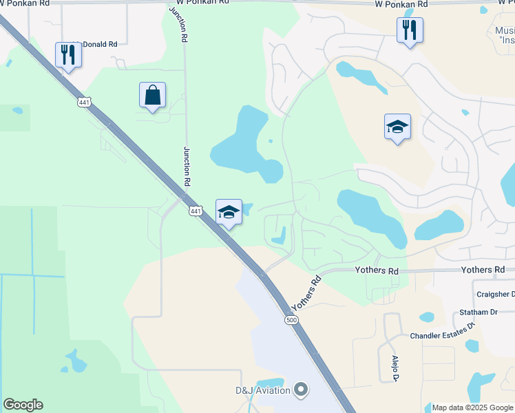 map of restaurants, bars, coffee shops, grocery stores, and more near 4477 Red Oak Lane in Zellwood