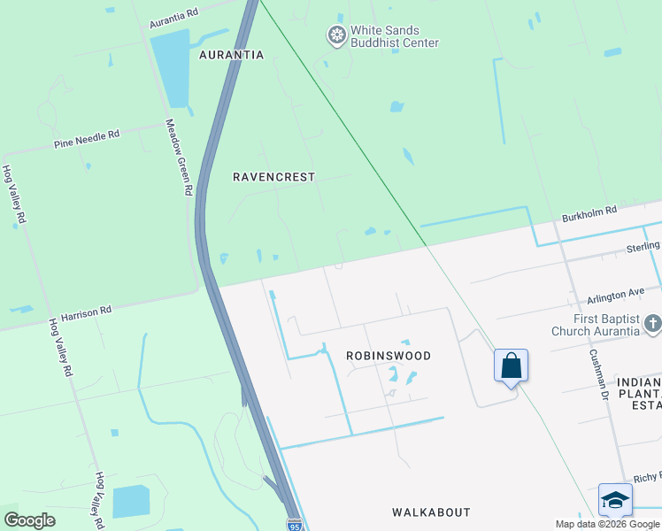 map of restaurants, bars, coffee shops, grocery stores, and more near 4545 Burkholm Road in Mims