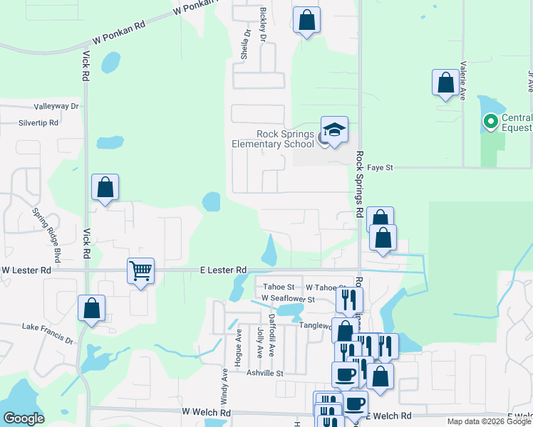 map of restaurants, bars, coffee shops, grocery stores, and more near 243 Lester Road in Apopka