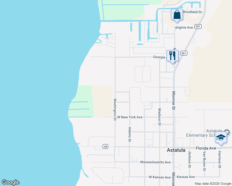 map of restaurants, bars, coffee shops, grocery stores, and more near 13009 Delaware Avenue in Astatula