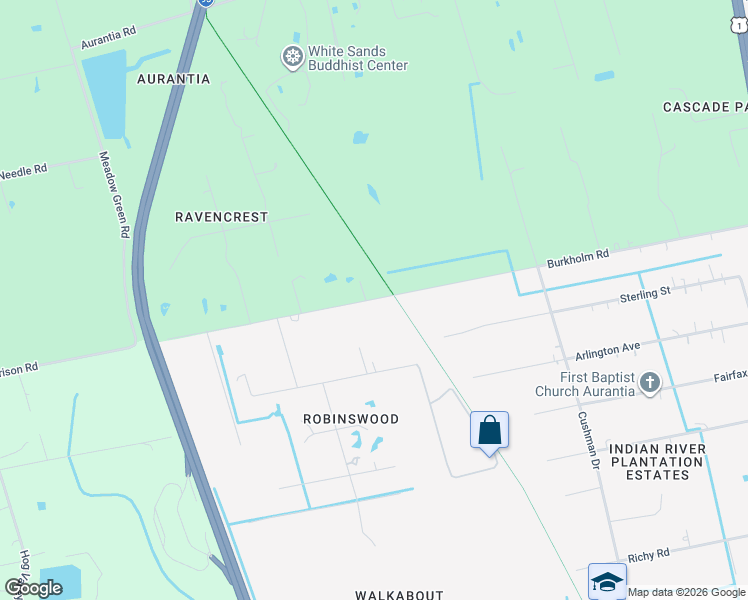 map of restaurants, bars, coffee shops, grocery stores, and more near 4345 Burkholm Road in Mims