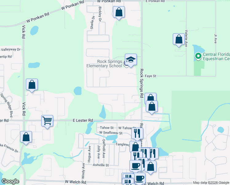 map of restaurants, bars, coffee shops, grocery stores, and more near 208 Alexandria Place Drive in Apopka