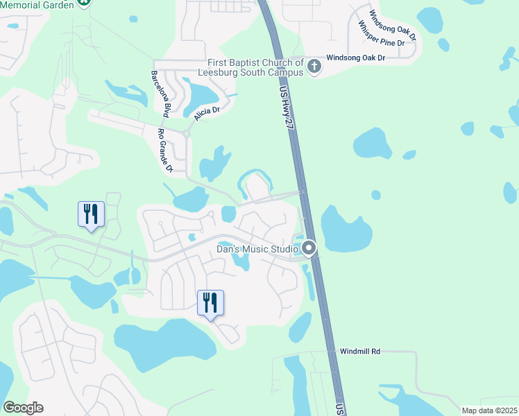 map of restaurants, bars, coffee shops, grocery stores, and more near 25501 U.S. 27 in Leesburg