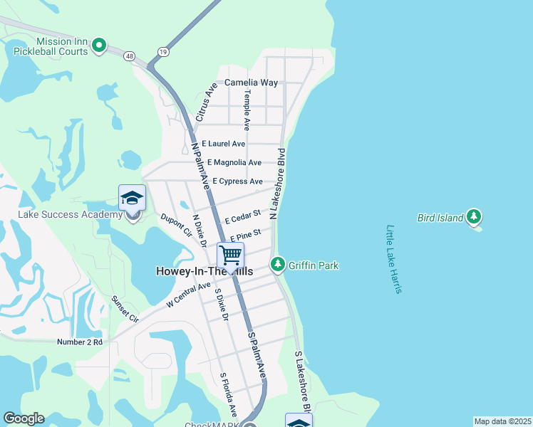 map of restaurants, bars, coffee shops, grocery stores, and more near 130 East Cedar Street in Howey-in-the-Hills