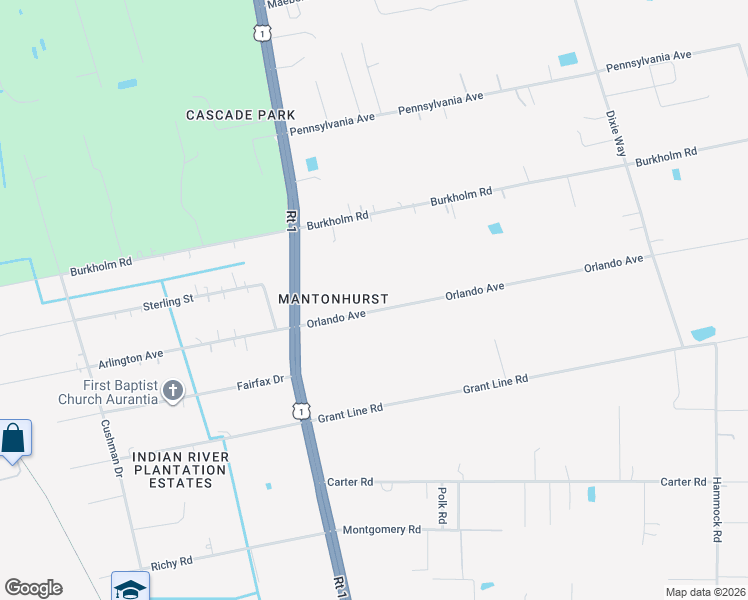 map of restaurants, bars, coffee shops, grocery stores, and more near 3640 Orlando Avenue in Mims