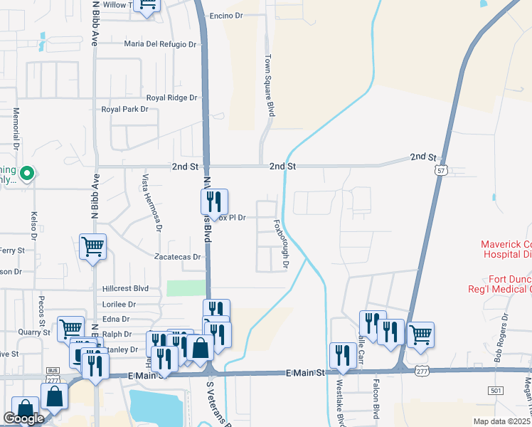 map of restaurants, bars, coffee shops, grocery stores, and more near 2625 Fox Place Drive in Eagle Pass