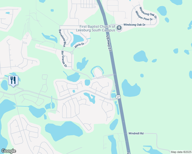map of restaurants, bars, coffee shops, grocery stores, and more near 25501 U.S. 27 in Leesburg