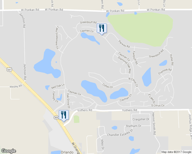 map of restaurants, bars, coffee shops, grocery stores, and more near 4031 Cohen Drive in Zellwood