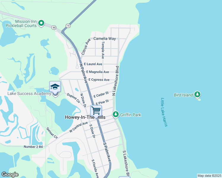 map of restaurants, bars, coffee shops, grocery stores, and more near 130 East Cedar Street in Howey-in-the-Hills