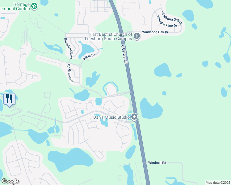 map of restaurants, bars, coffee shops, grocery stores, and more near 25501 U.S. 27 in Leesburg