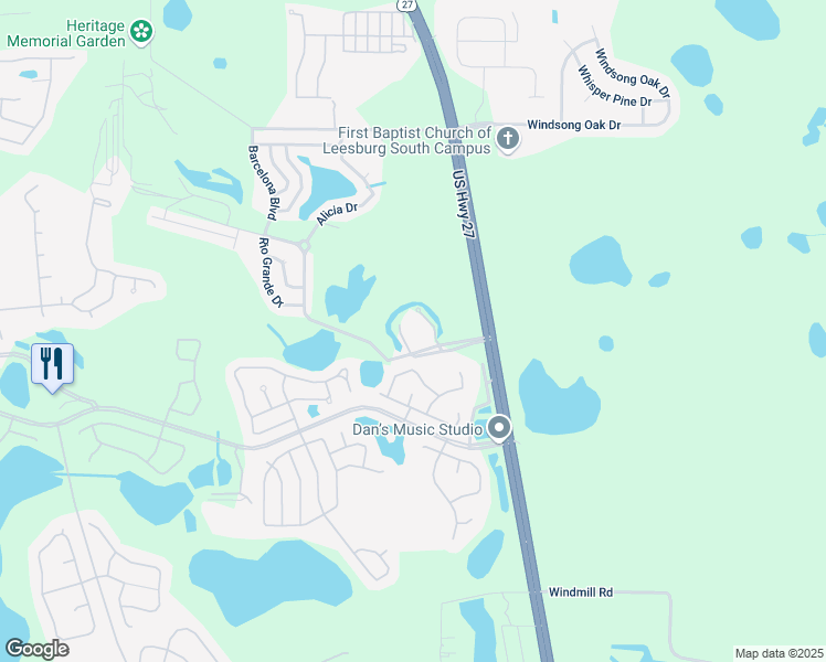 map of restaurants, bars, coffee shops, grocery stores, and more near 25501 U.S. 27 in Leesburg