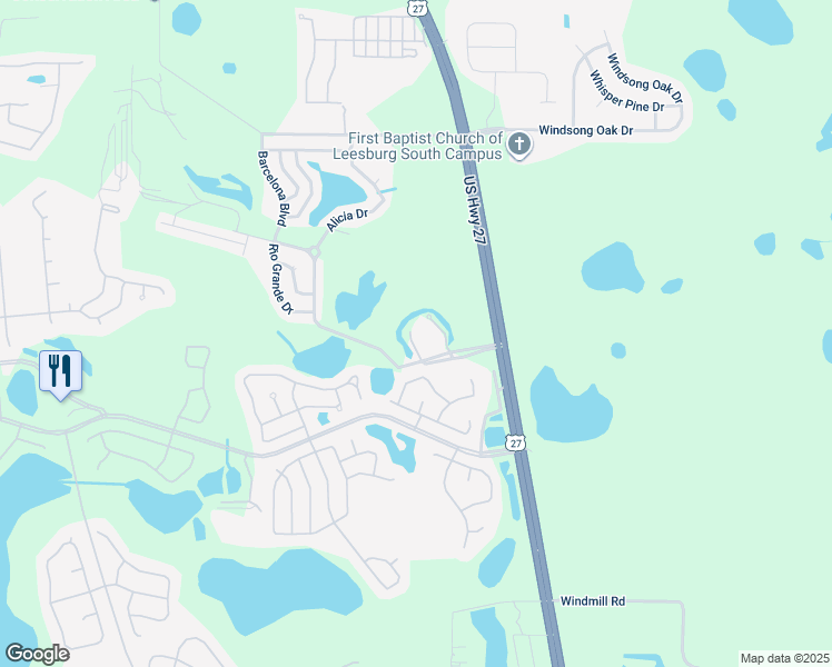 map of restaurants, bars, coffee shops, grocery stores, and more near 25501 U.S. 27 in Leesburg