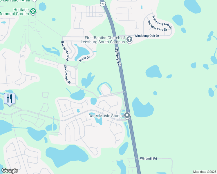 map of restaurants, bars, coffee shops, grocery stores, and more near 25501 U.S. 27 in Leesburg