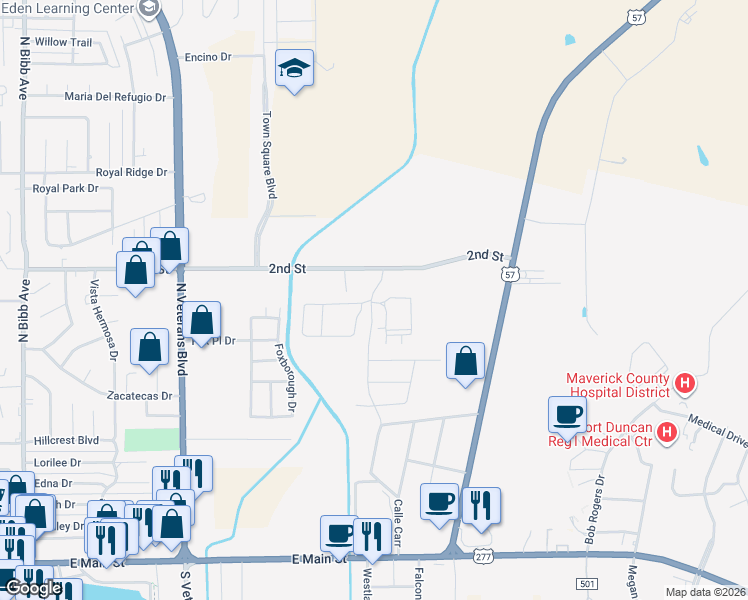 map of restaurants, bars, coffee shops, grocery stores, and more near 2651 Chapote Loop in Eagle Pass