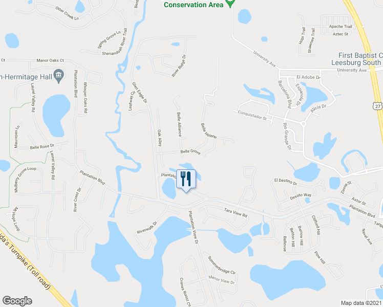 map of restaurants, bars, coffee shops, grocery stores, and more near 4580 Belle Grove in Leesburg