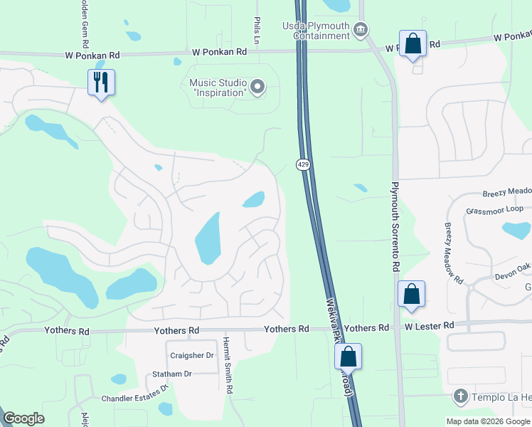 map of restaurants, bars, coffee shops, grocery stores, and more near 3327 Overlook Road in Zellwood