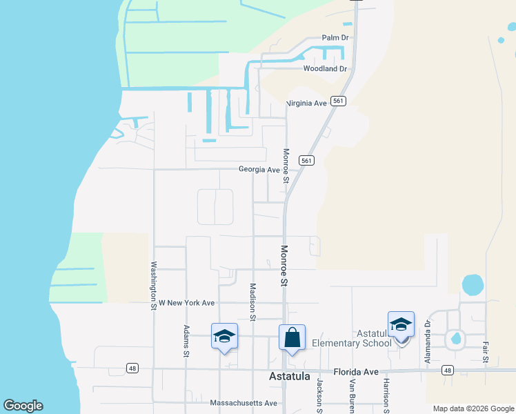 map of restaurants, bars, coffee shops, grocery stores, and more near 25608 Madison Street in Astatula