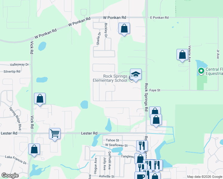 map of restaurants, bars, coffee shops, grocery stores, and more near 2424 Pond Cove Way in Apopka